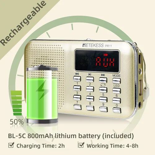 Miniatura 6 de Retekess Radio digital V115 AM FM, radios portátiles de onda corta, Retekess PR11 AM FM Radio portátil, radios transistores recargables compatibles