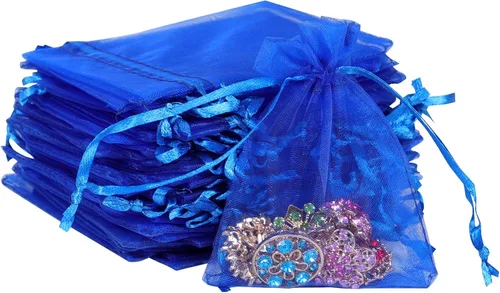 Miniatura 10 de Boshen 100/200 bolsas de organza transparentes para regalos y dulces, bolsas de malla para joyas con cordón al por mayor para detalles de bodas