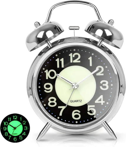 Miniatura 10 de AYRELY Reloj despertador súper ruidoso para adultos que duermen pesadamente, doble campana, retro, de 4 pulgadas, silencioso, sin tictac, cuarzo