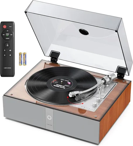 1 BY ONE Tocadiscos totalmente automático, tocadiscos de vinilo todo en uno con función de repetición automática, control remoto, altavoces