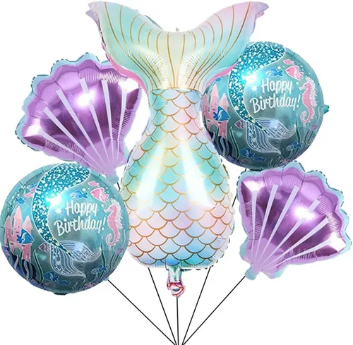 Miniatura 13 de Kit de decoración de cumpleaños de sirena sdquskin: 6 globos verdes de sirena (número 1) para niñas