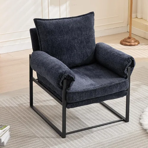 Miniatura 8 de YISHENG Silla decorativa con respaldo ajustable de 6 ángulos (90° –180°), silla de sala de estar de tela de felpilla, silla de salón tapizada, silla