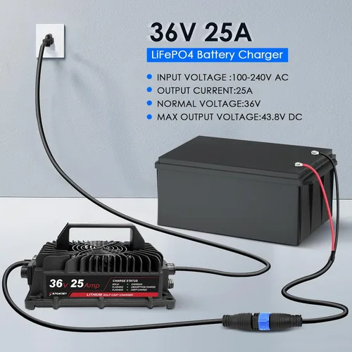 Miniatura 4 de EPOWREY - Cargador de batería de litio para carrito de golf de 25 amperios para batería LiFePO4 de 36 voltios/43.8 V (38.4 V) para carrito de golf