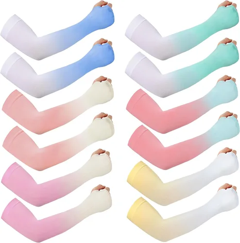 Miniatura 10 de JenPen 6 pares de mangas de brazo de protección solar UV para cubrir los brazos para mujeres, mangas de compresión para hombres Color elegante.