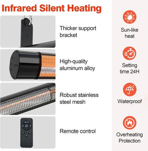 Miniatura 4 de Calentador eléctrico colgante de patio con control remoto, control de temperatura integrado, montado en la pared o en el techo, apto