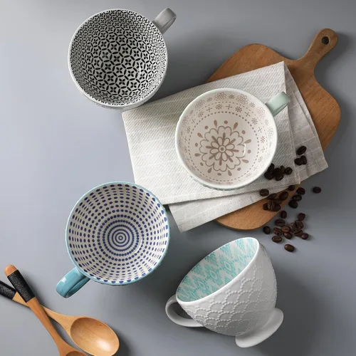 Miniatura 7 de SIGNATURE HOUSEWARES Juego de 4 tazas con patas surtidas de 14 onzas, PP13 multicolor