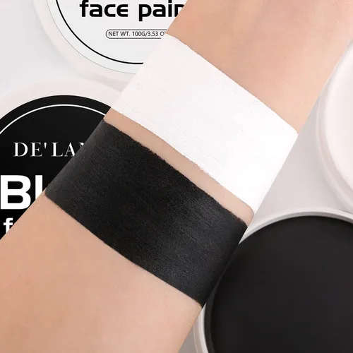 Miniatura 4 de DE'LANCI Face Paint Black + White Clown Makeup Face Body Paint Set, High Pigment Professional Oil-Based Cosmetic Paint for Halloween SFX Makeup