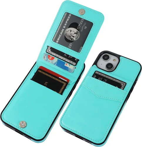 KIHUWEY Compatible con iPhone 14 Funda Cartera con Soporte para Tarjeta de Crédito, Tapa de Cuero Premium con Cierre Magnético Soporte Funda
