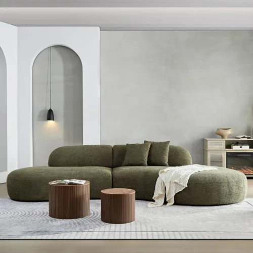 Miniatura 11 de Sofá seccional curvo de 135.4" (344 cm), sofá chaise moderno y cómodo tapizado en bouclé, sofá seccional modular de espuma viscoelástica de asiento