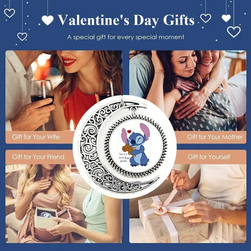 Miniatura 2 de Luxubaby Colgante de luna Sittch Bear Love is a Warm Fuzzy Plush Plush Charm Collar de media luna Regalo de joyería Metal cristal cadena cristal