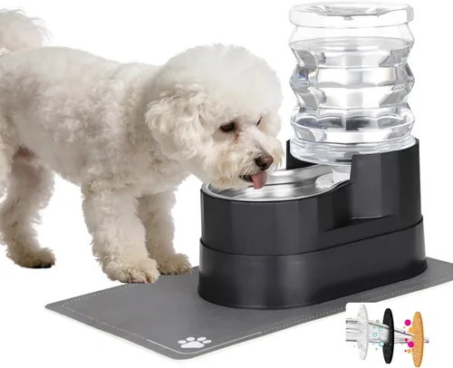 Miniatura 16 de RIZZARI Dispensador de agua grande para perros: 8L de gravedad elevada en negro, dispensador automático de acero inoxidable con cepillo Perla