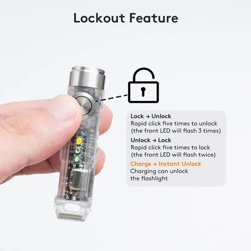 Miniatura 4 de RovyVon 4ª linterna Aurora A8 USB-C EDC, 90 CRI 5000K, luz de llavero recargable máxima de 420 lúmenes, encendido momentáneo, modo de bloqueo