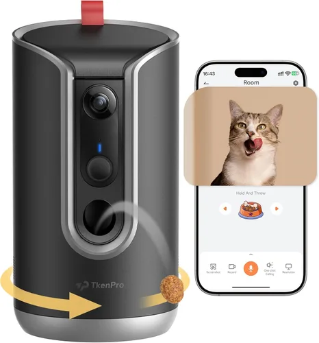 Miniatura 8 de TKENPRO Cámara para mascotas 2K con dispensador de golosinas, cámara para perros con vista de 360° y aplicación para teléfono, WiFi 5G y 2.4G, Blanco