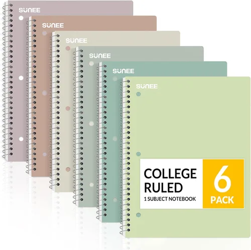 Miniatura 10 de SUNEE Cuadernos de espiral, 1 materia, paquete de 5, papel rayado universitario, 8 x 10-1/2 pulgadas, 70 hojas por cuaderno, papel perforado de 3