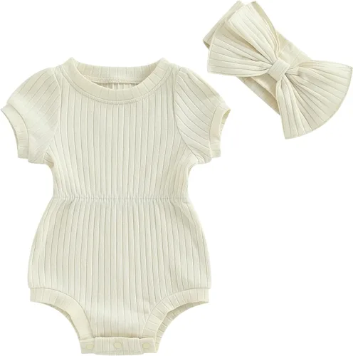 Miniatura 64 de Traje de verano para niña pequeña, de manga corta, acanalado, overol liso, pantalones cortos, ropa para recién nacidos