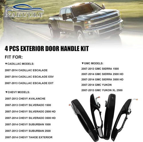 Miniatura 2 de Manija de Puerta Exterior Negra 4 Piezas Delantera Trasera Conductor y Pasajero Compatible con Cadillac Escalade 2007-2014 Chevy Avalanche Silverado
