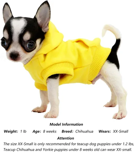 Miniatura 2 de LOPHIPETS Sudaderas con capucha de algodón para perros pequeños, chihuahua, ropa para cachorros, abrigo para clima frío, color amarillo, XXS