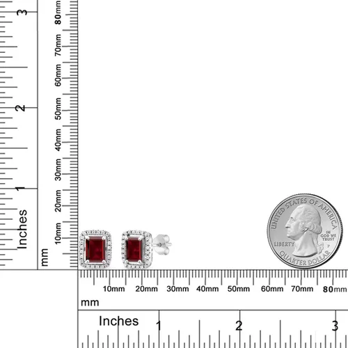 Miniatura 2 de Gem Stone King Aretes de plata de ley 925 con piedra natal Corte esmeralda de 0.315 x 0.236 in Aretes de halo para mujer