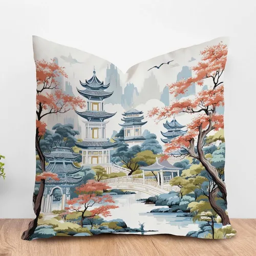 Miniatura 23 de ArogGeld Funda de almohada blanca con flores chinoiserie, funda de almohada para sofá, diseño floral verde y blanco, funda de almohada de lino A-12
