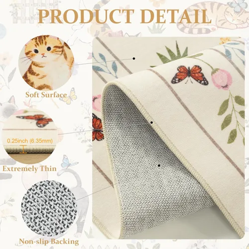Miniatura 4 de Unirea Alfombra pequeña lavable beige de 2 x 3 para puerta de entrada interior, antideslizante, alfombra de entrada de animales suave para cocina