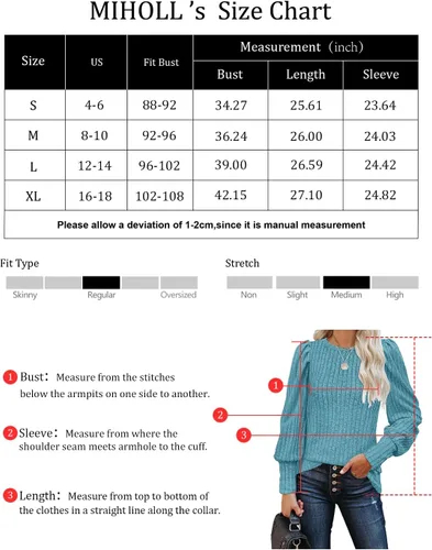 Miniatura 6 de MIHOLL Blusas elegantes y casuales de manga larga abombadas para mujer