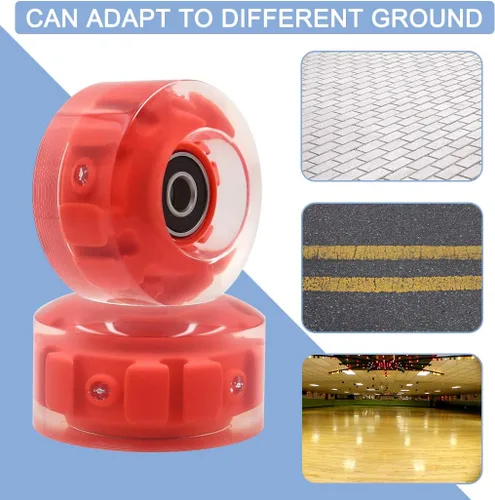 Miniatura 4 de Tanzfrosch Paquete de 8 Ruedas de Patines con Rodamientos Instalados Ruedas Cuádruples con Luz para Patinaje de Doble Fila y Monopatín 82A Rojo