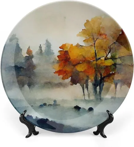 Miniatura 12 de Platos decorativos de pintura abstracta de árboles de arce otoñal, platos decorativos para decoración del hogar, platos de cena de temporada