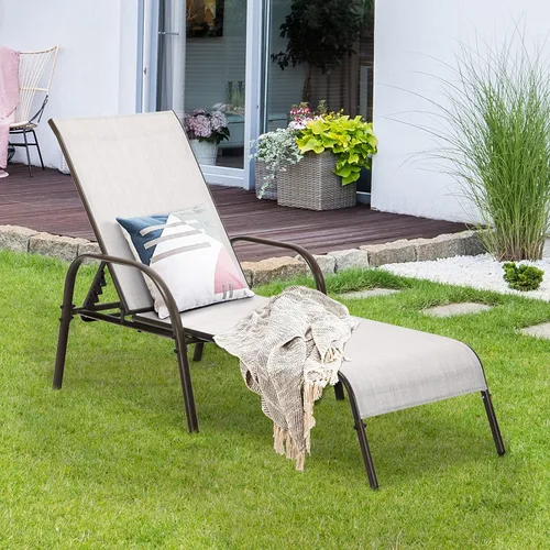 Miniatura 4 de Tangkula Sillón para exteriores, tumbona de patio con respaldo ajustable, sillón reclinable para piscina exterior con marco de acero resistente