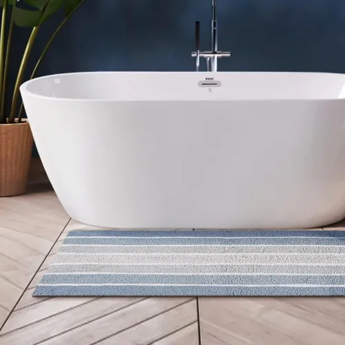 Miniatura 8 de Alfombra de baño de algodón con rayas alpinas de 24 x 60 pulgadas, color azul, antideslizante, de lujo, de secado rápido, estilo spa, ideal
