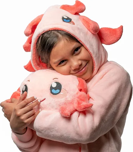 Kudu Axolotl - Sudadera con capucha de manga larga con capucha y funda de almacenamiento de almohada incorporada, color rosa, 8 años, Rosado