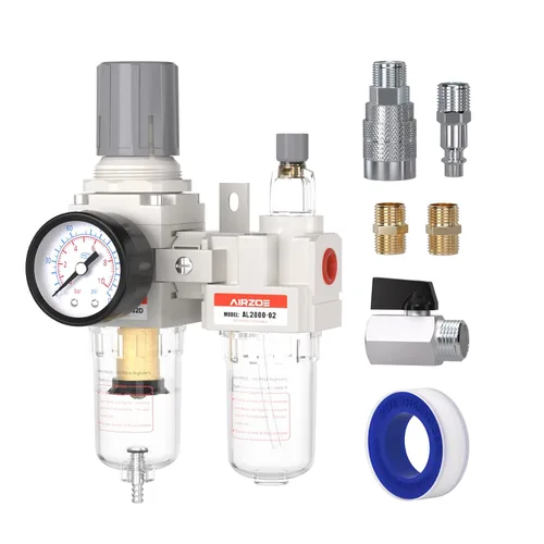 Miniatura 15 de AIRZOE 1" NPT Regulador de Filtro de Aire Comprimido Lubricador Combo, Separador de Agua para Compresor de Aire AC5010-10, Elemento de Latón de 5