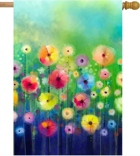 Bandera abstracta de acuarela para primavera y verano, flores verdes de temporada, 28 x 40 pulgadas, poliéster de doble cara de bienvenida, bandera
