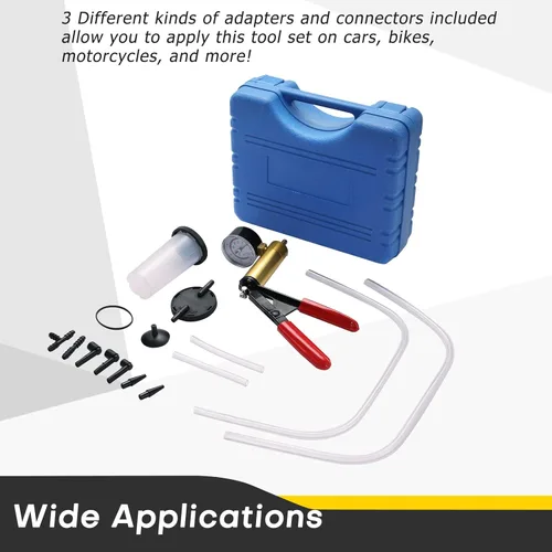 Miniatura 6 de Kit de purga de frenos con bomba de vacío de mano Sistema de purga de frenos y embrague de 16 piezas con adaptadores de indicador, juego de purga