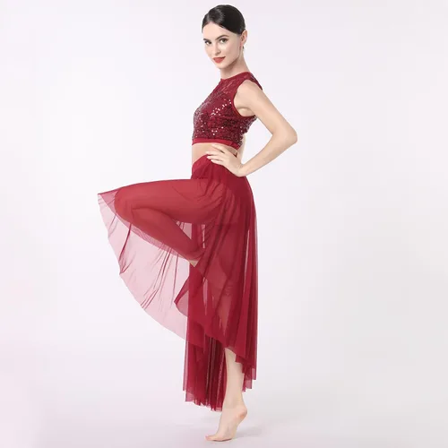 Miniatura 7 de Vestido de baile con lentejuelas brillantes, sin mangas, 2 piezas, vestido de baile floral, malla de encaje, falda de tul dividida con pantalones