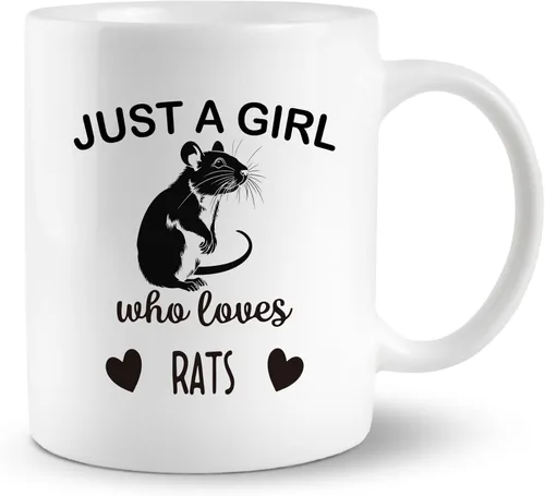 Rat Lovers - Taza de té de cerámica de 11 onzas, taza de café con texto en inglés "Just a Girl Who Loves Rats" (Just a Girl Who Loves R