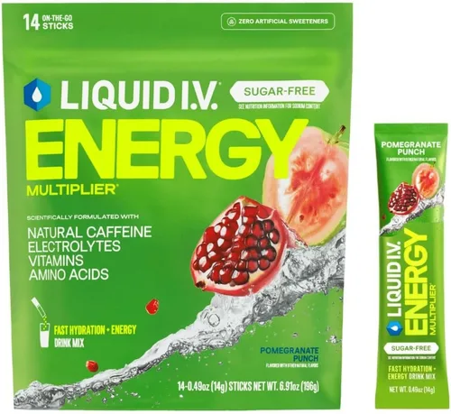 Miniatura 6 de Liquid I.V.® Multiplicador de hidratación sin azúcar, sin energía, fresa y kiwi, mezcla de bebida en polvo con electrolitos, 1 paquete (14 porciones)