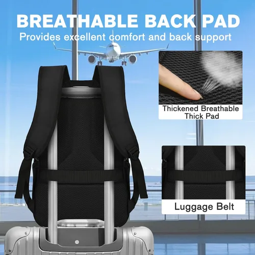 Miniatura 6 de Goloni Mochila ligera e informal para laptop, bolsa de viaje clásica de mano, con puerto de carga USB para hombres y mujeres, Negro oscuro