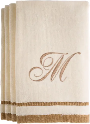 Miniatura 18 de Regalos con monograma, juego de 4 toallas de mano de 11 x 18 pulgadas bordadas en color dorado café, extra absorbente, 100% de algodón. Regalo