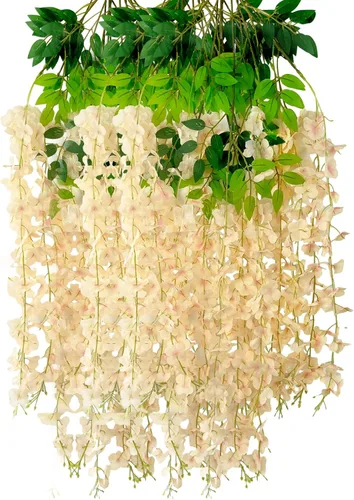 Miniatura 52 de Paquete de 12 guirnaldas de flores colgantes de glicina blanca, enredaderas de flores artificiales de 3.77 pies, glicinia falsa, guirnalda colgante