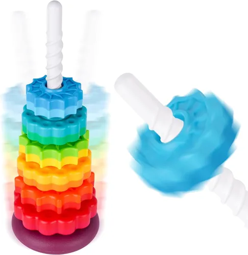 Juguete giratorio apilable para niños, torre arco iris, ruedas giratorias de doble color, plástico ABS fuerte sin BPA, educación temprana, diversión
