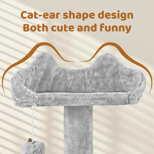 Miniatura 7 de Yaheetech Árbol para Gatos Multinivel de 70 Pulgadas Torre Alta para Gatos Mueble para Gatos con Condominio, Postes Rascadores y Pelota Colgante Gris
