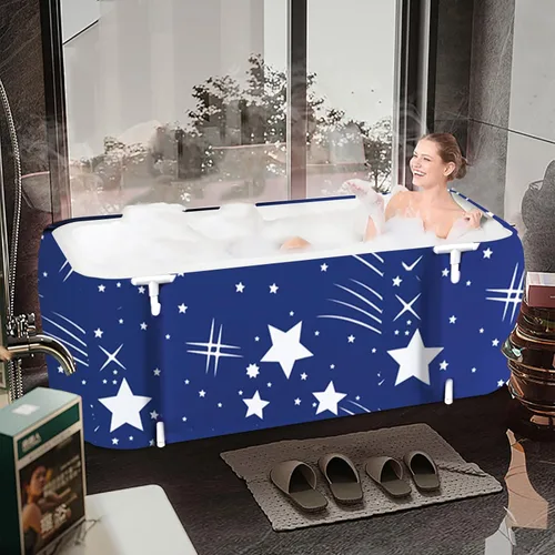 Miniatura 4 de ptlsy - Bañera de baño de hielo para adultos, bañera portátil grande para adultos, bañera plegable japonesa de inmersión para spa frío y cálido, Azul