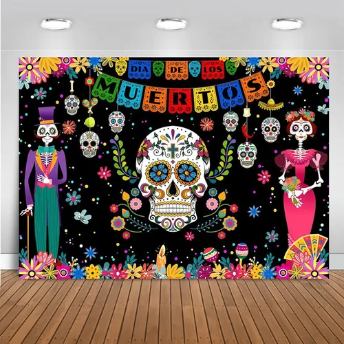 Mocsicka Telón de fondo del Día de los Muertos mexicano, Día de los Muertos, fiesta de calavera de azúcar, decoración de fiesta, decoración de