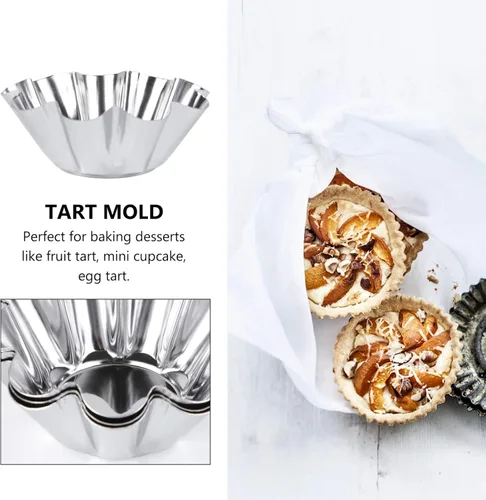 Miniatura 5 de Hemoton Envoltorio de tarta de huevo, 12 piezas de tarta de huevo, mini moldes de acero inoxidable, mini tartaleta de tartaleta, pastel de tartaleta