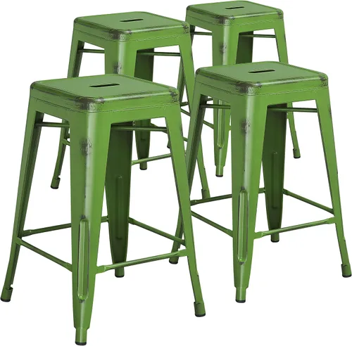 Miniatura 45 de Taburete de 24 pulgadas de alto para interior y exterior con asiento cuadrado., Metal, Negro