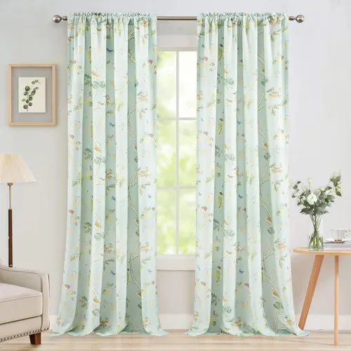 Miniatura 22 de Leeva Cortinas rústicas de cocina con estampado floral verde mezclado de lino para media ventana, para comedor, bolsillo para barra, cafetería