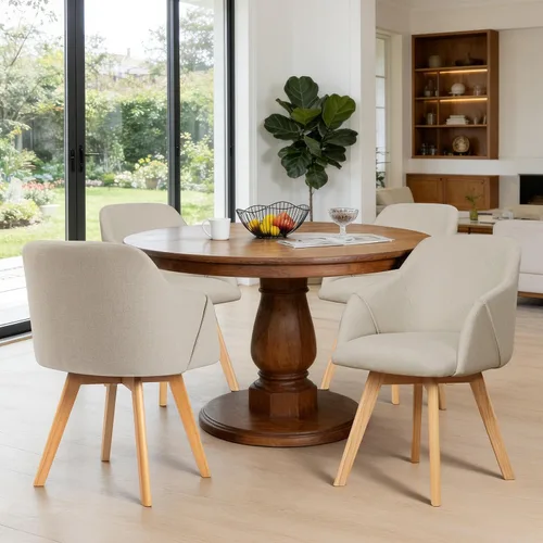 Miniatura 14 de Juego de 2 sillas de comedor giratorias, modernas de mediados de siglo con brazos y patas de madera, sillas de cocina tapizadas de tela de lino
