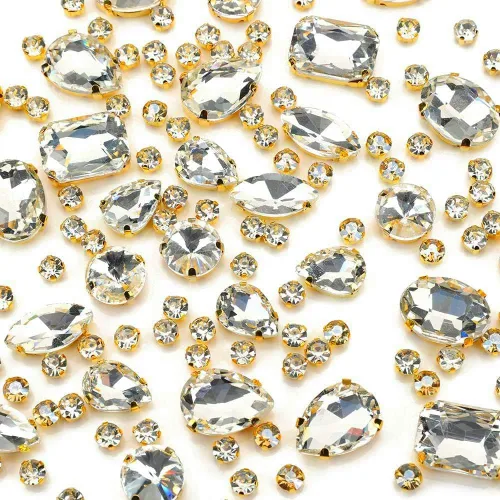 Miniatura 20 de Diamantes de imitación dorados, Choupee Diamantes de imitación para coser, Gemas de vidrio para coser, Joyas para ropa, manualidades de ropa, Garra