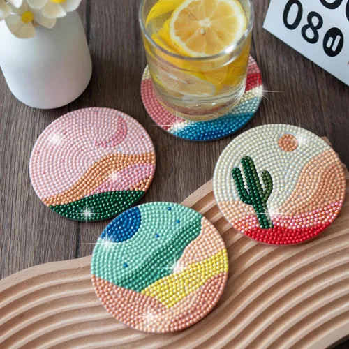 Miniatura 6 de Temlum Juego de 6 Piezas de Posavasos de Pintura de Diamantes, Posavasos de Arte de Diamantes de Paisaje Abstracto para Principiantes, Adultos