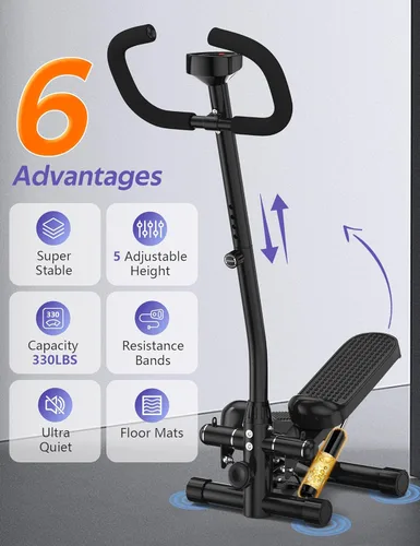 Miniatura 2 de Amicus Mini Stepper with Handlebar for Exercise, Stair Stepper with Resistance Band, Hydraulic Fitness Stepper Machine for Home, 330lbs